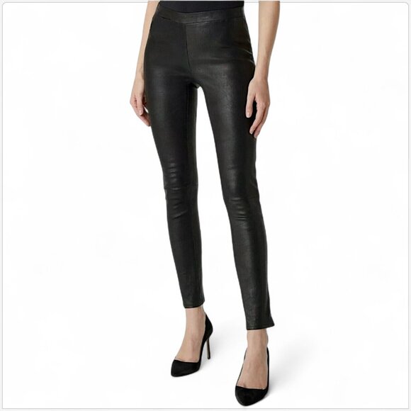 J Brand Edita L8007 Black Leather Lamb Pull On Stretch Pants Mid Rise Leggings M - Picture 1 of 8